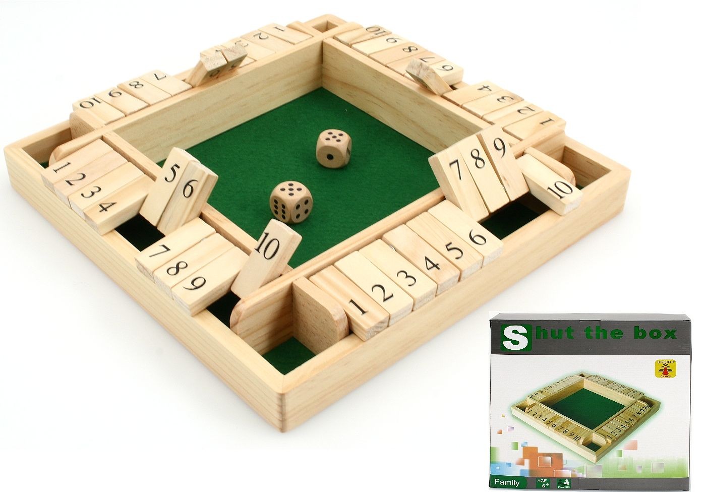 Shut The Box For 4 Players 10 Shut Variation 1 10 Dice Game Classic Games Dice Dicegames